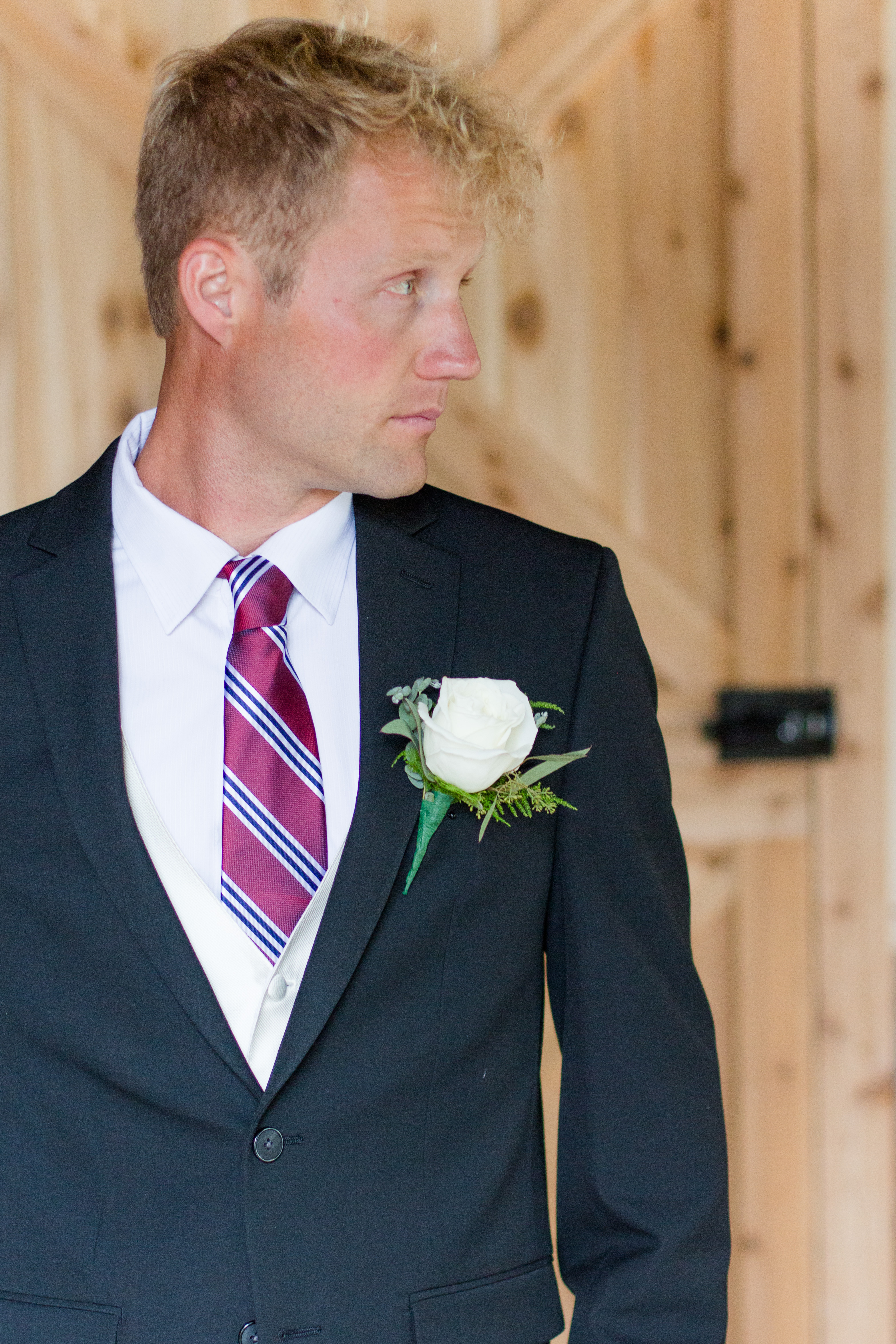 Groom Black Suit with White Rose Boutonniere