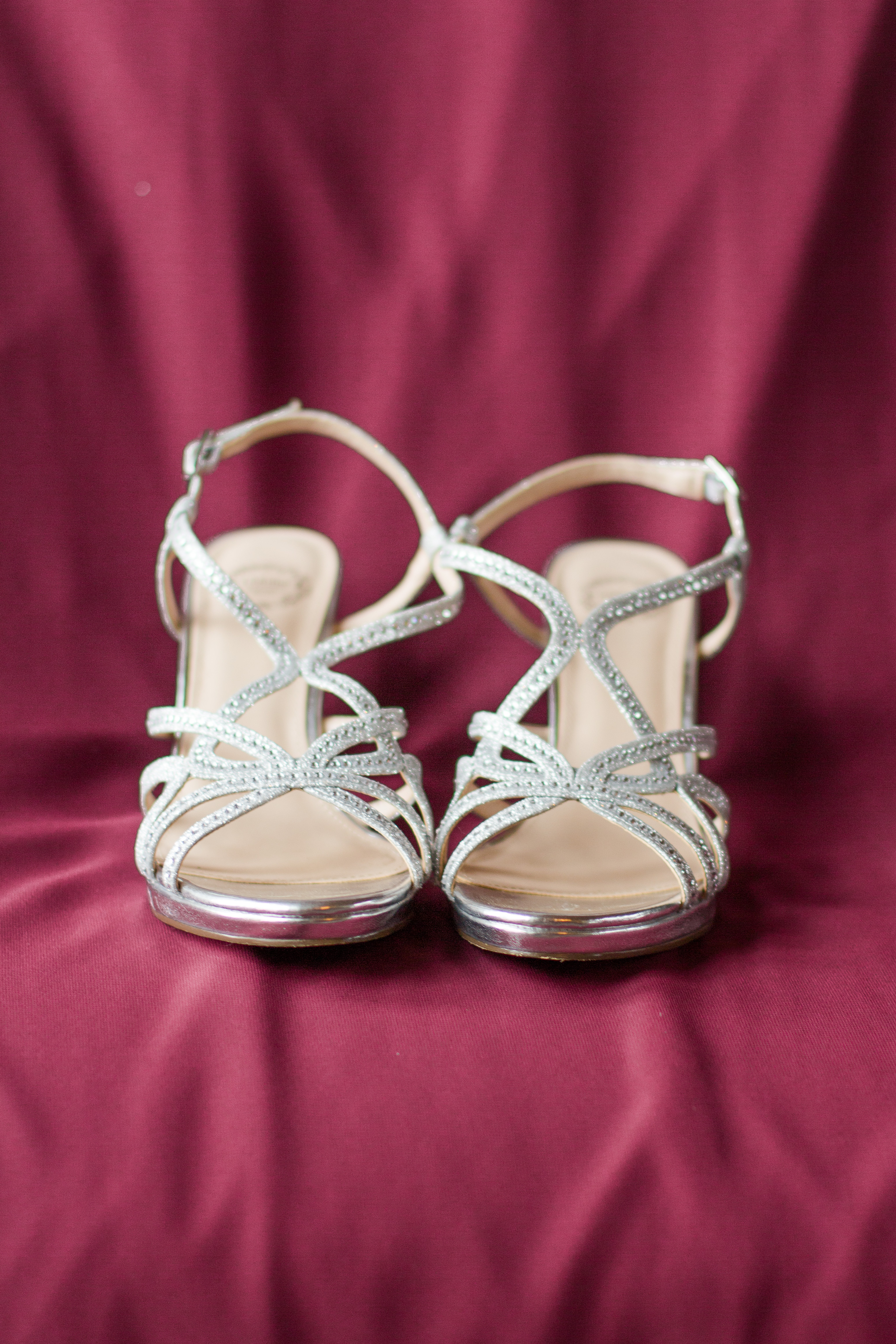 Silver Strappy Heels Wedding Shoes - Karen Elise Photography