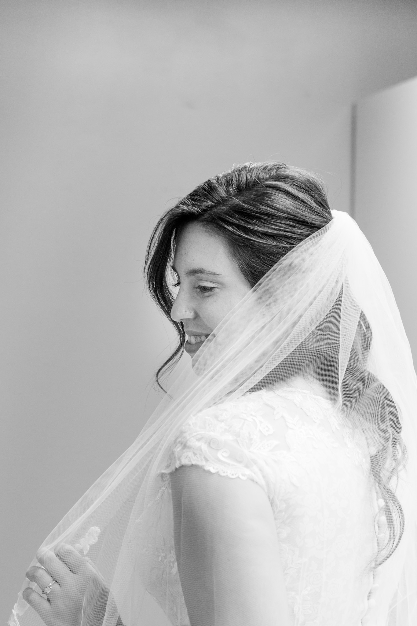 Black and white bridal portrait