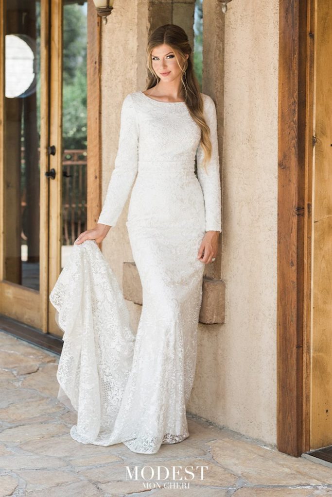 Modest Beaded Long Sleeve Wedding Dress | Modest by Mon Cheri