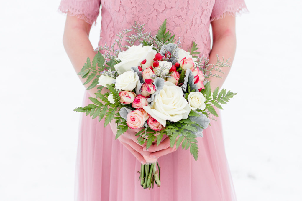 Pink and White Winter Bridesmaid Bouquet 