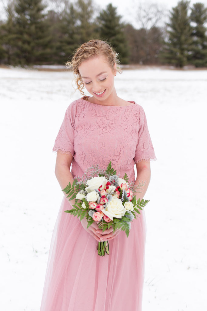 Pink and White Winter Bridesmaid Bouquet