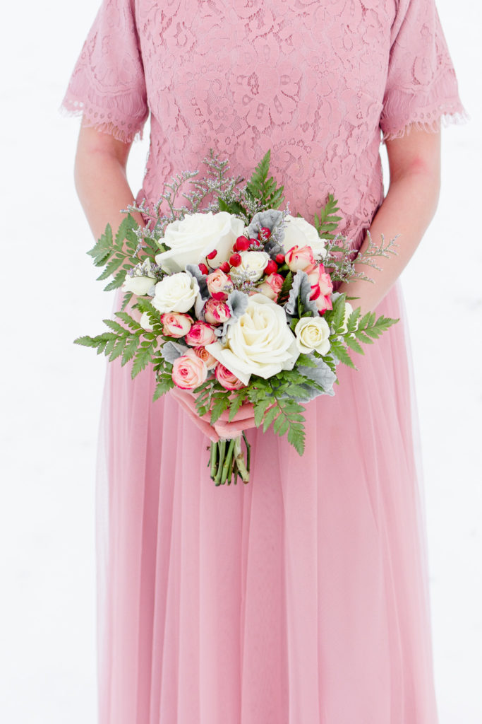 Pink and White Winter Bridesmaid Bouquet
