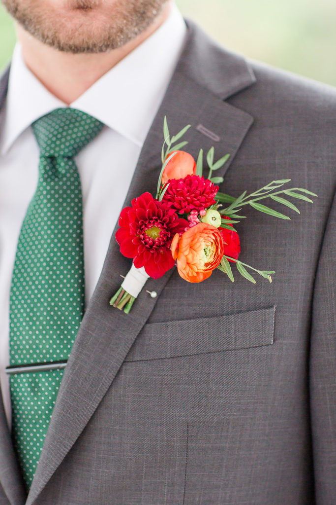 Red Fall Wedding Boutonniere | Karen Elise Photography