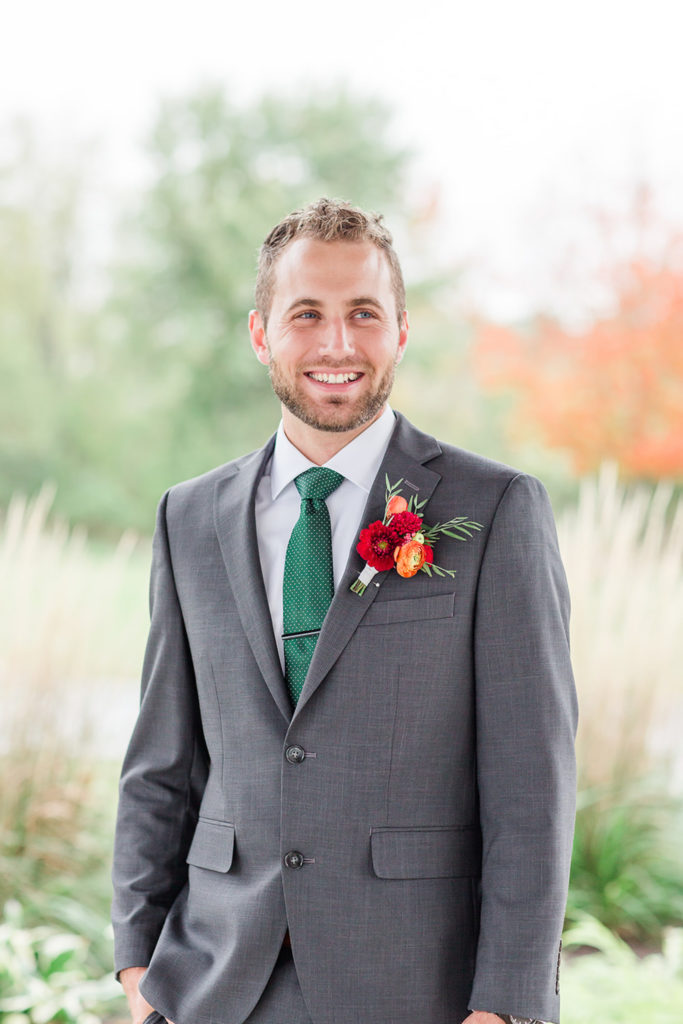 Red Fall Wedding Boutonniere | Karen Elise Photography